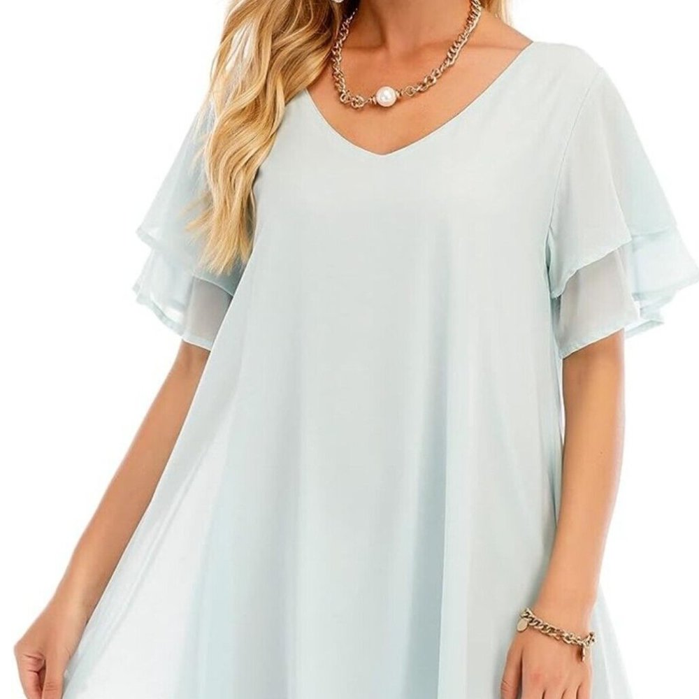 Roiii Women's Ruffle Short Sleeve Elegant Evening Dress Size XL C19